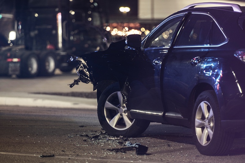 A car badly damaged by a wreck