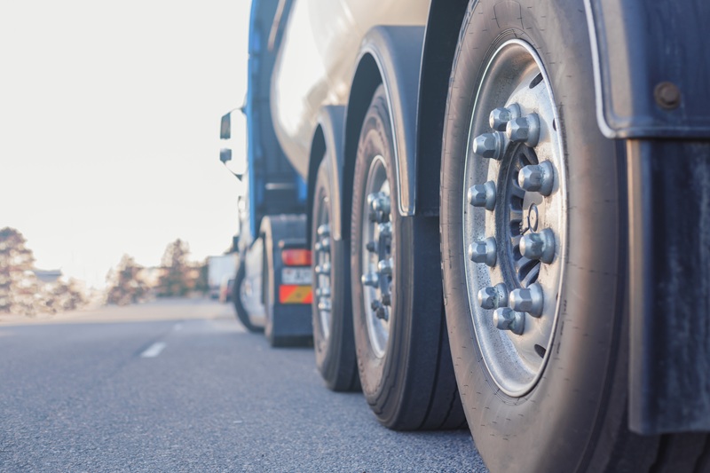 Close up of tires on a semi truck