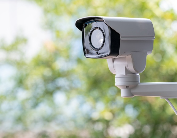 A security camera monitoring a property